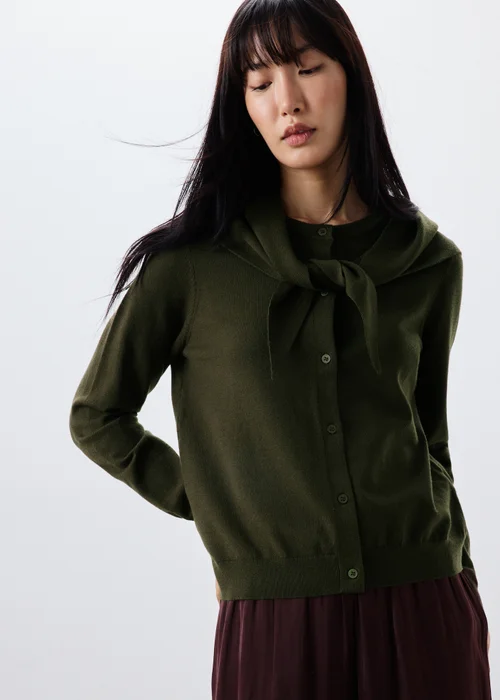 Khaki Long Sleeve Cardigan With Detachable Neck Scarf - Size 8 Image 1