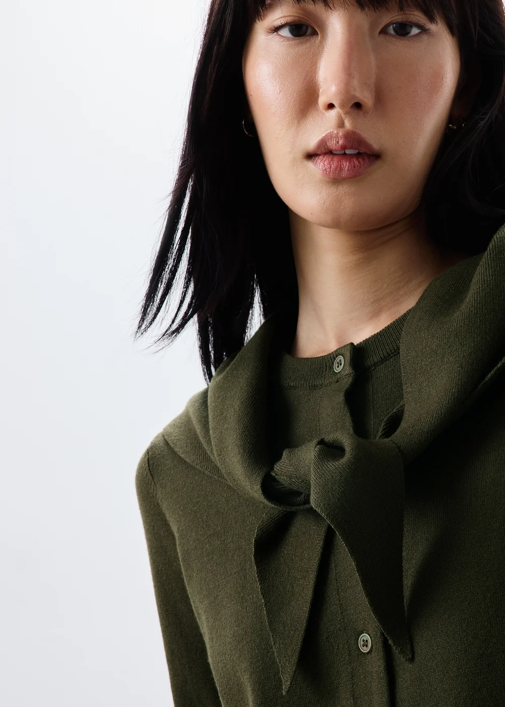 Khaki Long Sleeve Cardigan With Detachable Neck Scarf - Size 8 Image 3