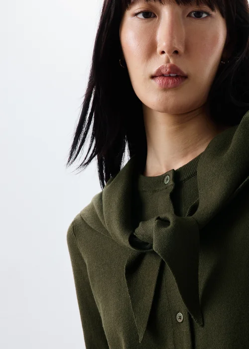 Khaki Long Sleeve Cardigan With Detachable Neck Scarf - Size 8 Image 3