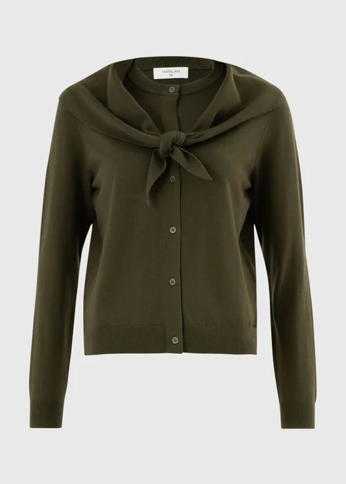 Khaki Long Sleeve Cardigan With Detachable Neck Scarf - Size 8 Image 5