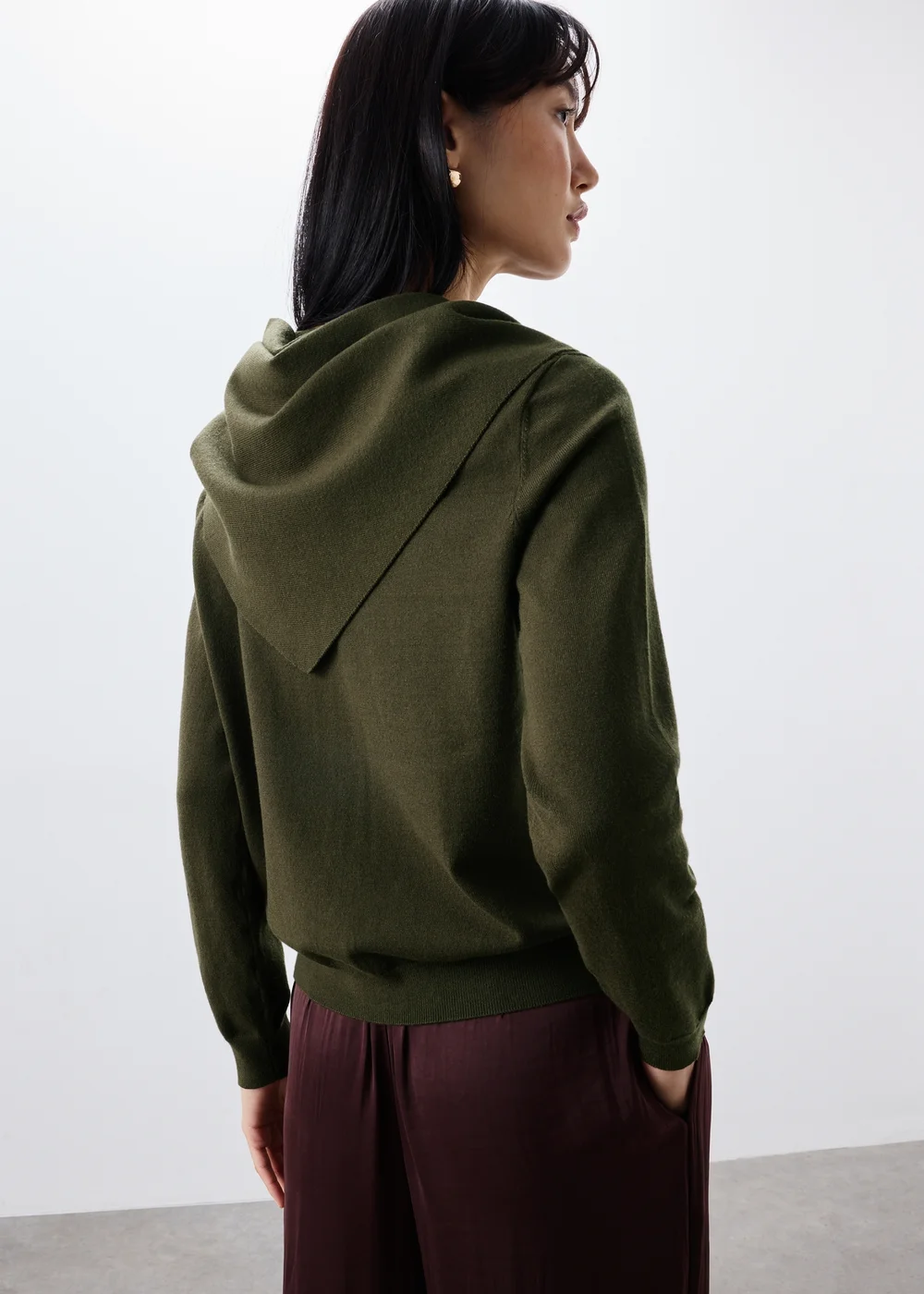 Khaki Long Sleeve Cardigan With Detachable Neck Scarf - Size 8 Image 2