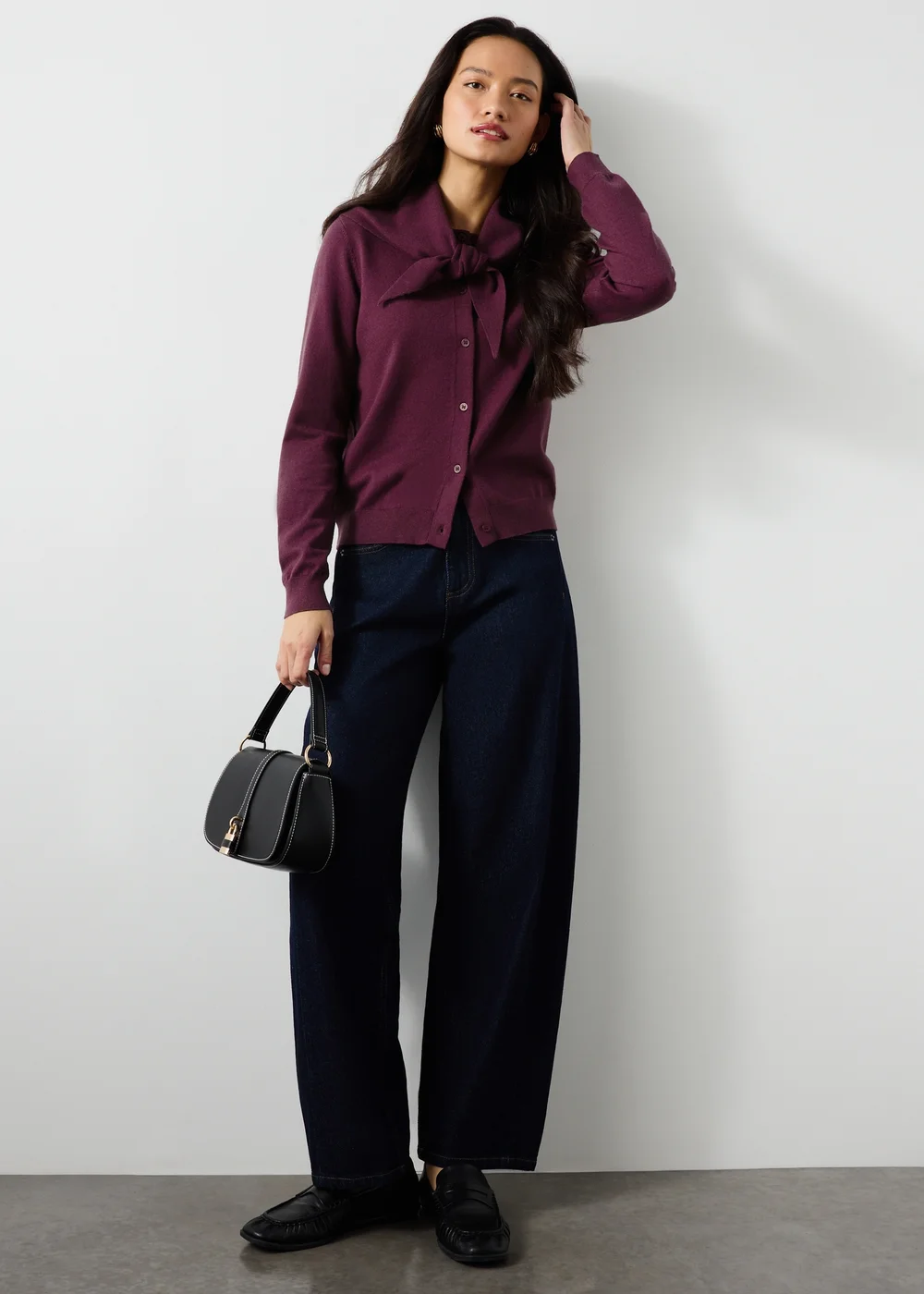 Plum Scarf Neck Detail Cardigan - Size 8 Image 4