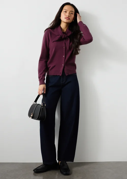 Plum Scarf Neck Detail Cardigan - Size 8 Image 4