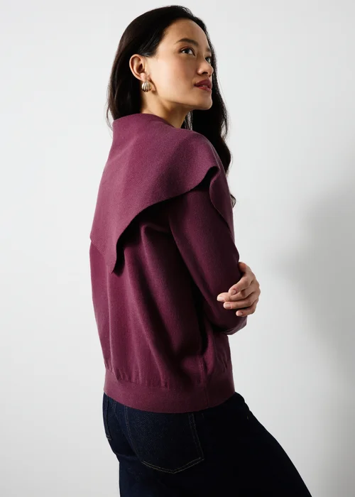 Plum Scarf Neck Detail Cardigan - Size 8 Image 2