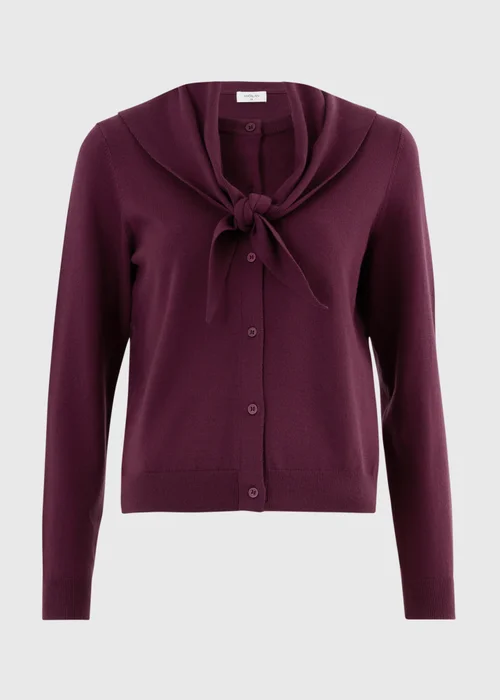 Plum Scarf Neck Detail Cardigan - Size 8 Image 5