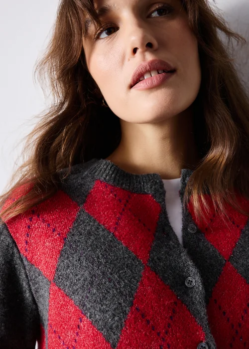 Grey & Red Sequin Argyle Cardigan - Extra small Image 4