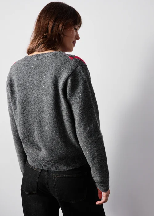 Grey & Red Sequin Argyle Cardigan - Extra small Image 3