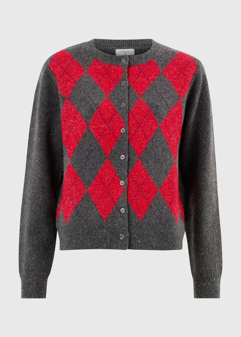 Grey & Red Sequin Argyle Cardigan - Extra small Image 5