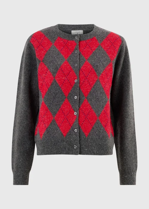 Grey & Red Sequin Argyle Cardigan - Extra small Image 5
