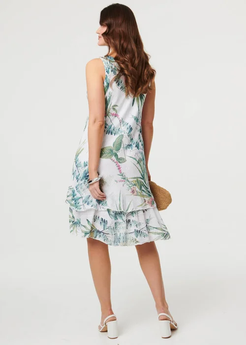 Izabel London Cream Leaf Print Sleeveless Knee Length Dress - 10 Image 3