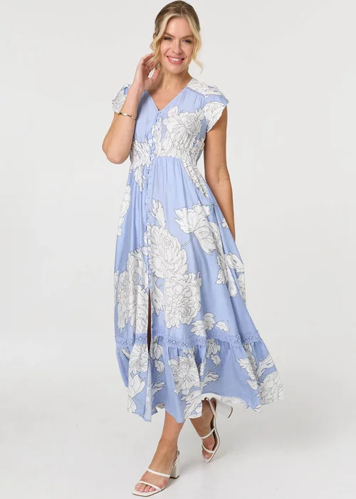 Izabel London Blue Floral Cap Sleeve Button-Up Maxi Dress - 18 Image 1