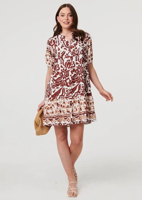 Izabel London Brown Border 1/2 Sleeve Short Shirt Dress - 12 Image 1