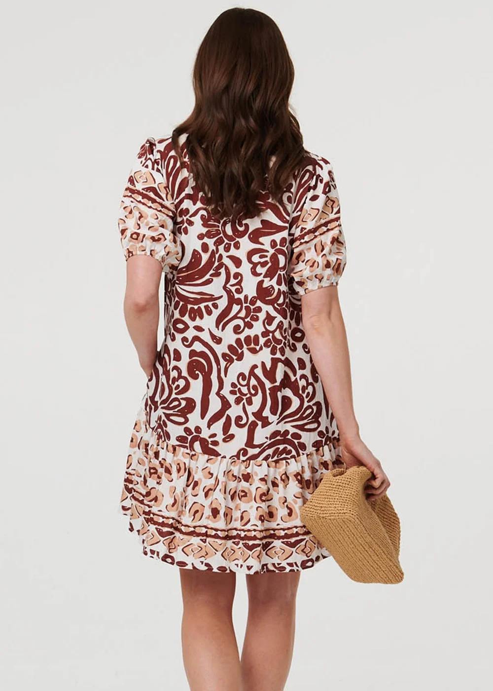 Izabel London Brown Border 1/2 Sleeve Short Shirt Dress - 12 Image 3