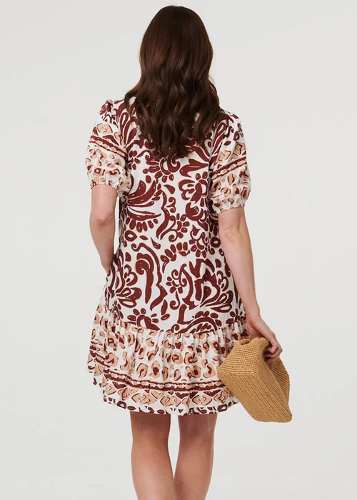 Izabel London Brown Border 1/2 Sleeve Short Shirt Dress - 12 Image 3