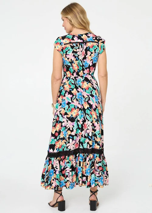 Izabel London Black Floral Lace Trim Cap Sleeve Maxi Dress - 16 Image 3