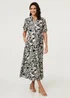 Izabel London Navy Printed 1/2 Puff Sleeve Midi Shirt Dress - 10 Image 1