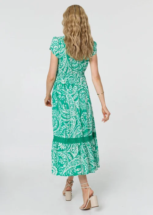 Izabel London Green Printed Lace Trim Tiered Midi Dress - 8 Image 3