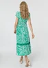 Izabel London Green Printed Lace Trim Tiered Midi Dress - 8 Image 3