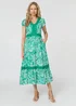 Izabel London Green Printed Lace Trim Tiered Midi Dress - 8 Image 1