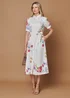 Izabel London Beige Floral 1/2 Sleeve Tie Waist Midi Dress - 10 Image 1
