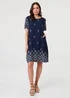 Izabel London Navy Border Print Shift Knee Length Dress - 8 Image 1