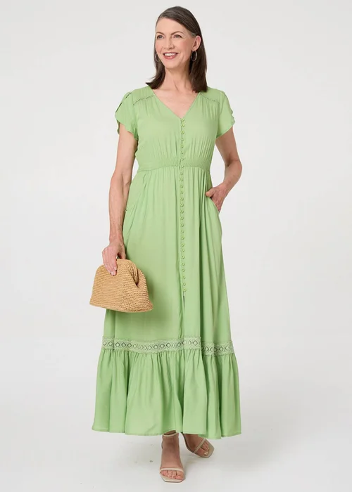 Izabel London Khaki Button Front Maxi Dress with Pockets - 16 Image 1