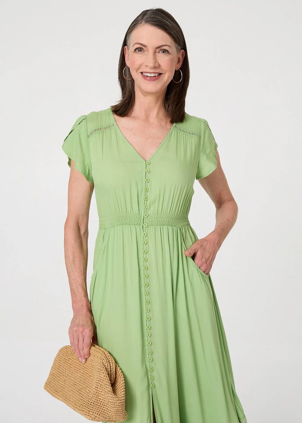 Izabel London Khaki Button Front Maxi Dress with Pockets - 16 Image 2
