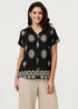 Izabel London Black Printed Short Sleeve Relaxed Shirt - 14 Image 1