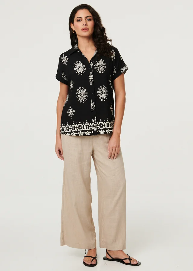 Izabel London Black Printed Short Sleeve Relaxed Shirt