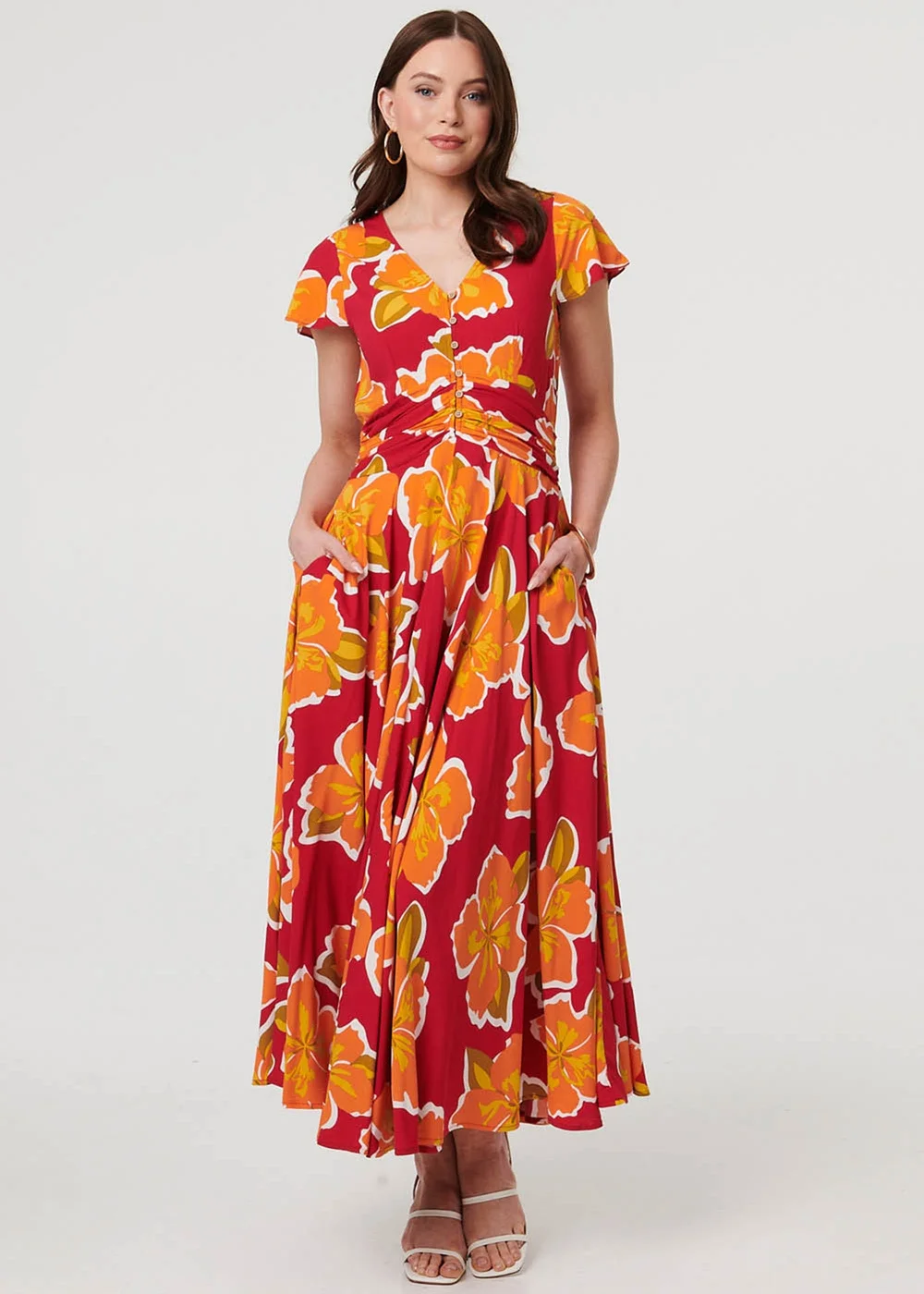 Izabel London Pink Floral Cap Sleeve Relaxed Maxi Dress - 18 Image 1