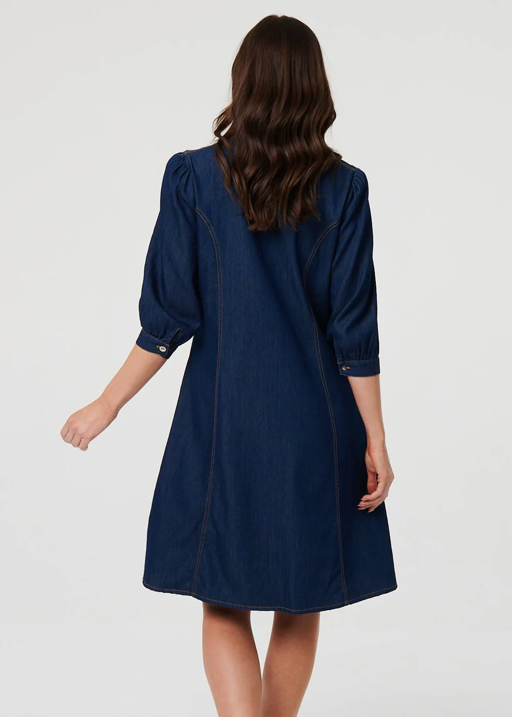 Izabel London Blue Collarless Knee Length Shirt Dress - 8 Image 3