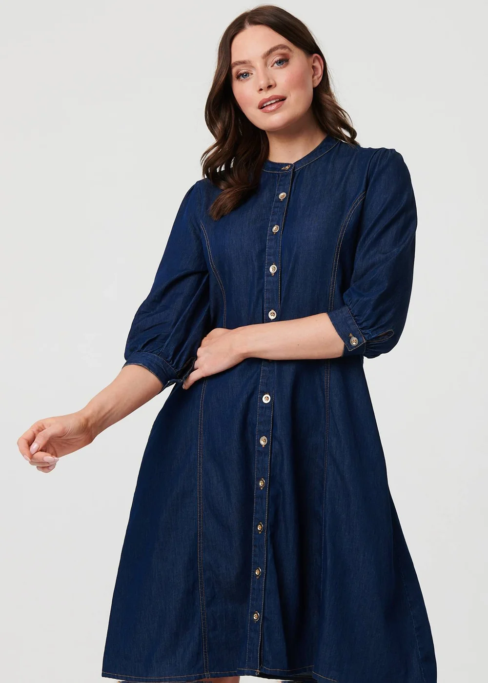 Izabel London Blue Collarless Knee Length Shirt Dress - 8 Image 2