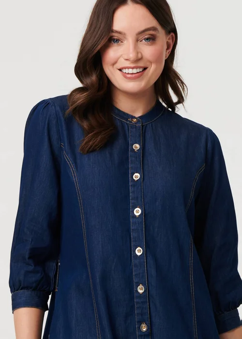 Izabel London Blue Collarless Knee Length Shirt Dress - 8 Image 4