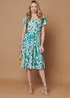 Izabel London Green Leaf Print Tie Angel Sleeve Midi Dress - 8 Image 1