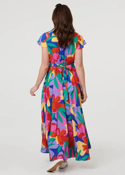 Izabel London Multi Blue Abstract Floral Tie Ruched Maxi Dress - 14 Image 3
