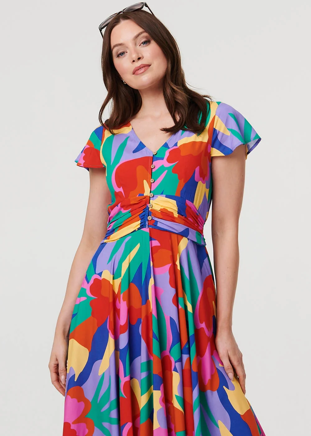 Izabel London Multi Blue Abstract Floral Tie Ruched Maxi Dress - 14 Image 2