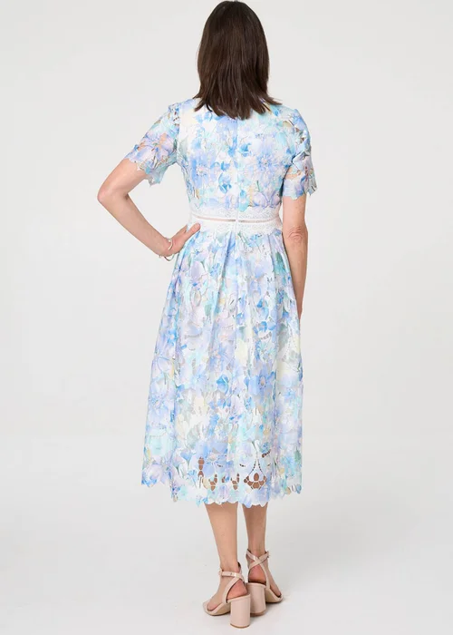 Izabel London Multi Blue Floral Semi Sheer Lace Layer Midi Dress - 10 Image 3