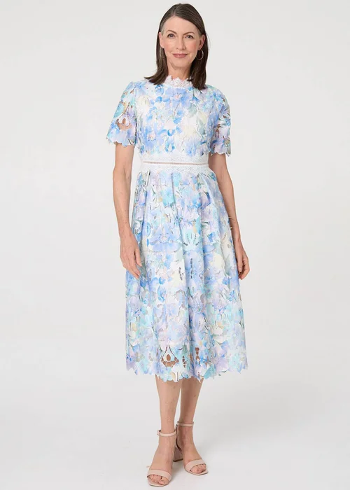 Izabel London Multi Blue Floral Semi Sheer Lace Layer Midi Dress - 10 Image 1