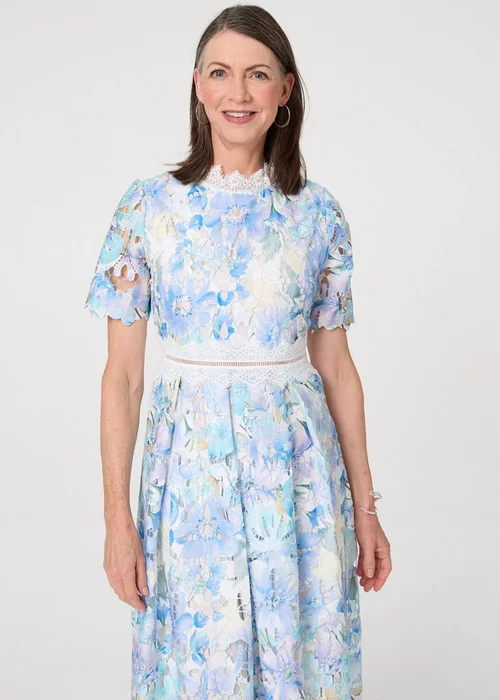 Izabel London Multi Blue Floral Semi Sheer Lace Layer Midi Dress - 10 Image 2