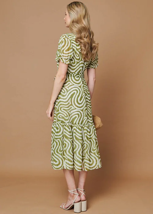 Izabel London Green Printed Short Sleeve Midi Shirt Dress - 14 Image 3