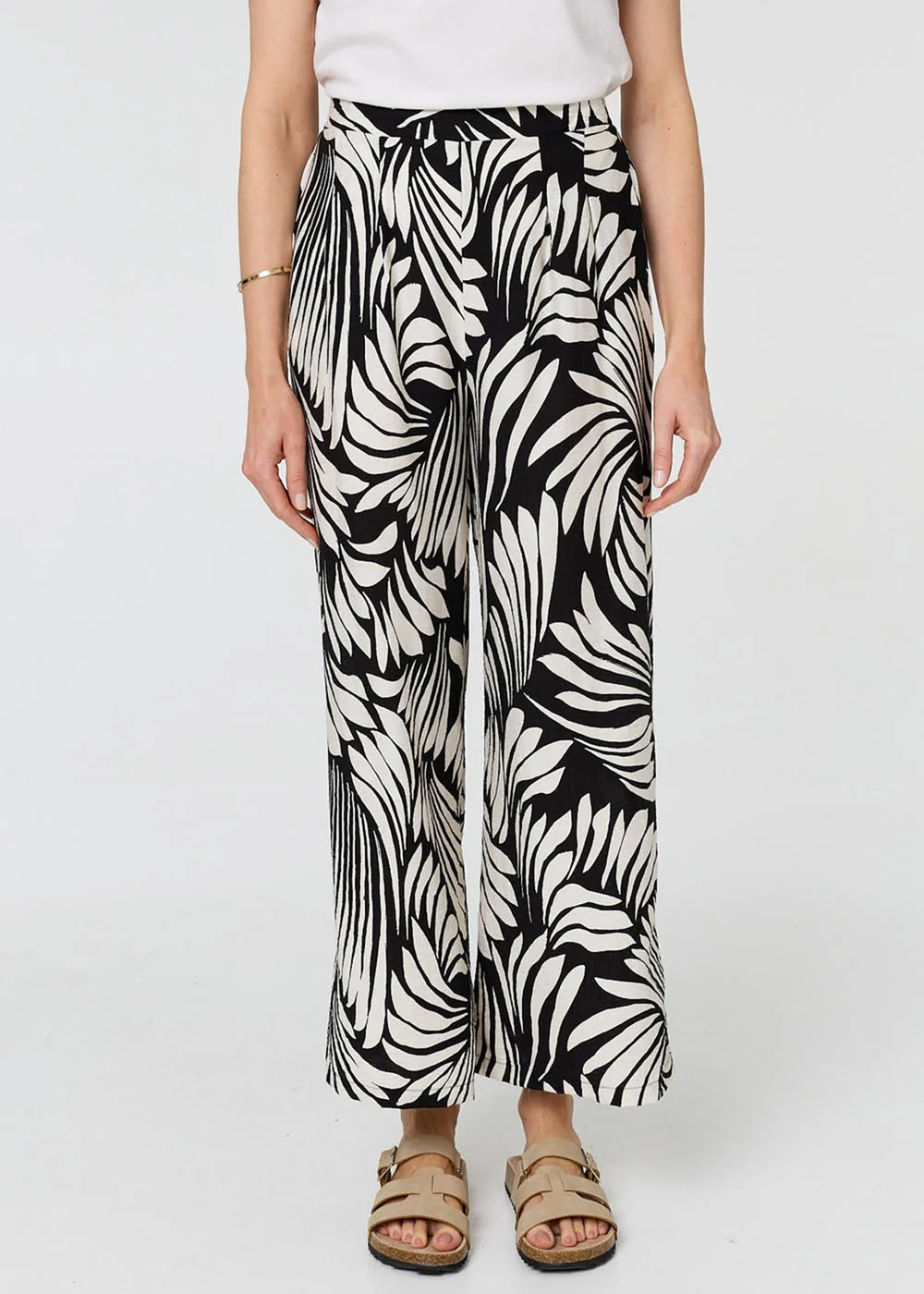Izabel London Black Abstract Print High Waist Wide Trousers - 16 Image 2