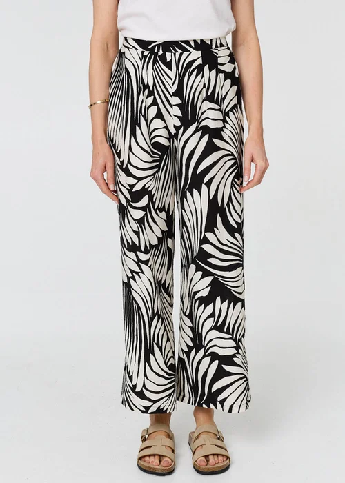 Izabel London Black Abstract Print High Waist Wide Trousers - 16 Image 2
