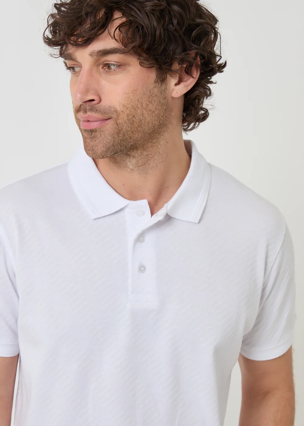 Threadbare White Textured Cotton Polo Shirt - XL Image 4