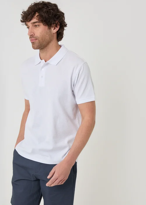 Threadbare White Textured Cotton Polo Shirt - XL Image 1