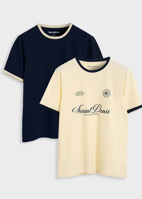 Threadbare Navy 2-Pack Cotton Graphic Print Ringer T-Shirts - 2XL Image 1