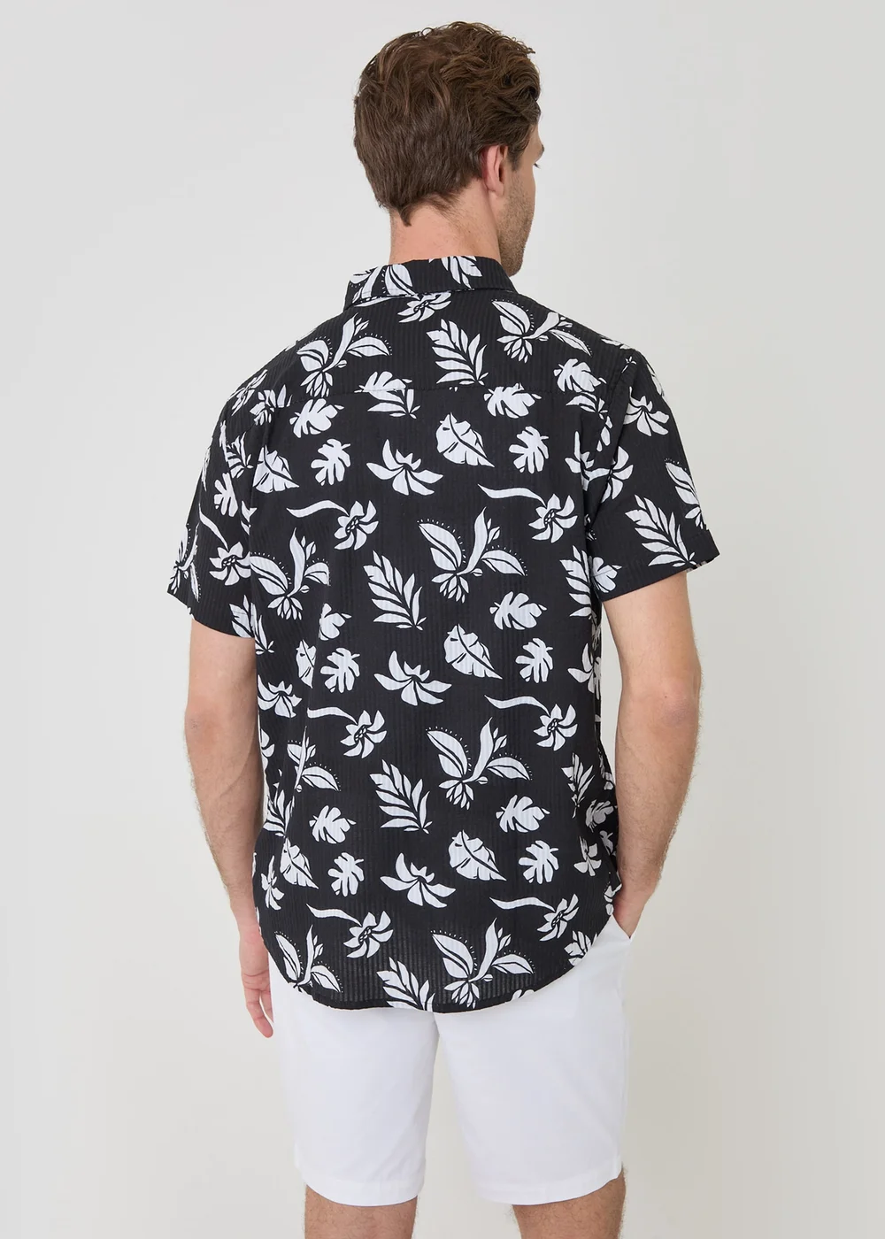 Threadbare Black Plant Print Cotton Short Sleeve Shirt - 2XL Image 2