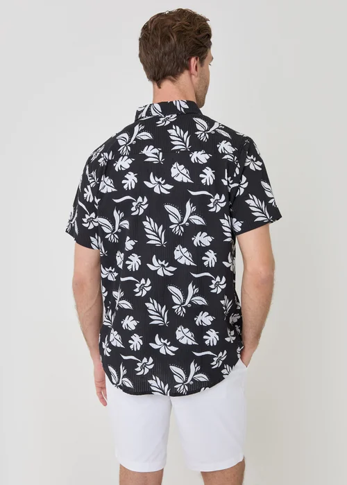 Threadbare Black Plant Print Cotton Short Sleeve Shirt - 2XL Image 2