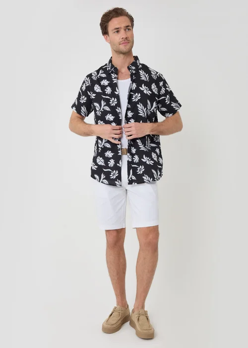 Threadbare Black Plant Print Cotton Short Sleeve Shirt - 2XL Image 3