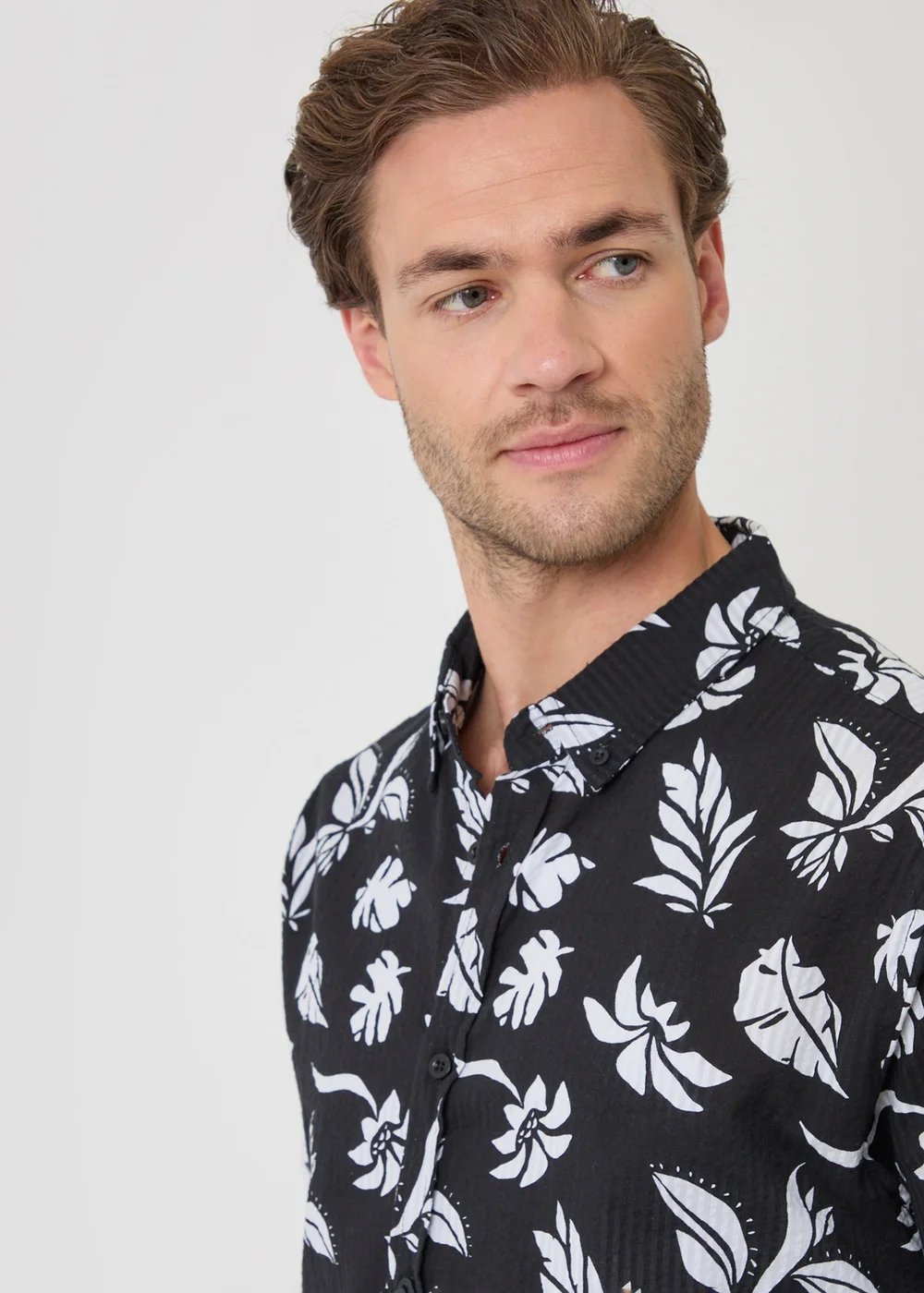Threadbare Black Plant Print Cotton Short Sleeve Shirt - 2XL Image 4