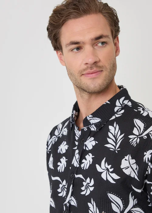 Threadbare Black Plant Print Cotton Short Sleeve Shirt - 2XL Image 4